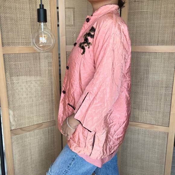 Vintage oriental pink quilted dragon jacket with embroidery - Picture 2 of 6